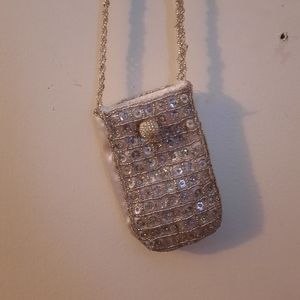 Vintage Handmade White Silk beaded coin bag